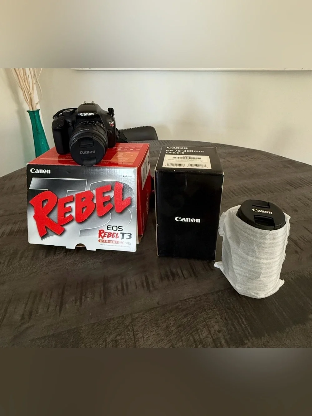 Canon EOS Rebel T3 DSLR Camera Kit with Black Bag and Black/Red Strap